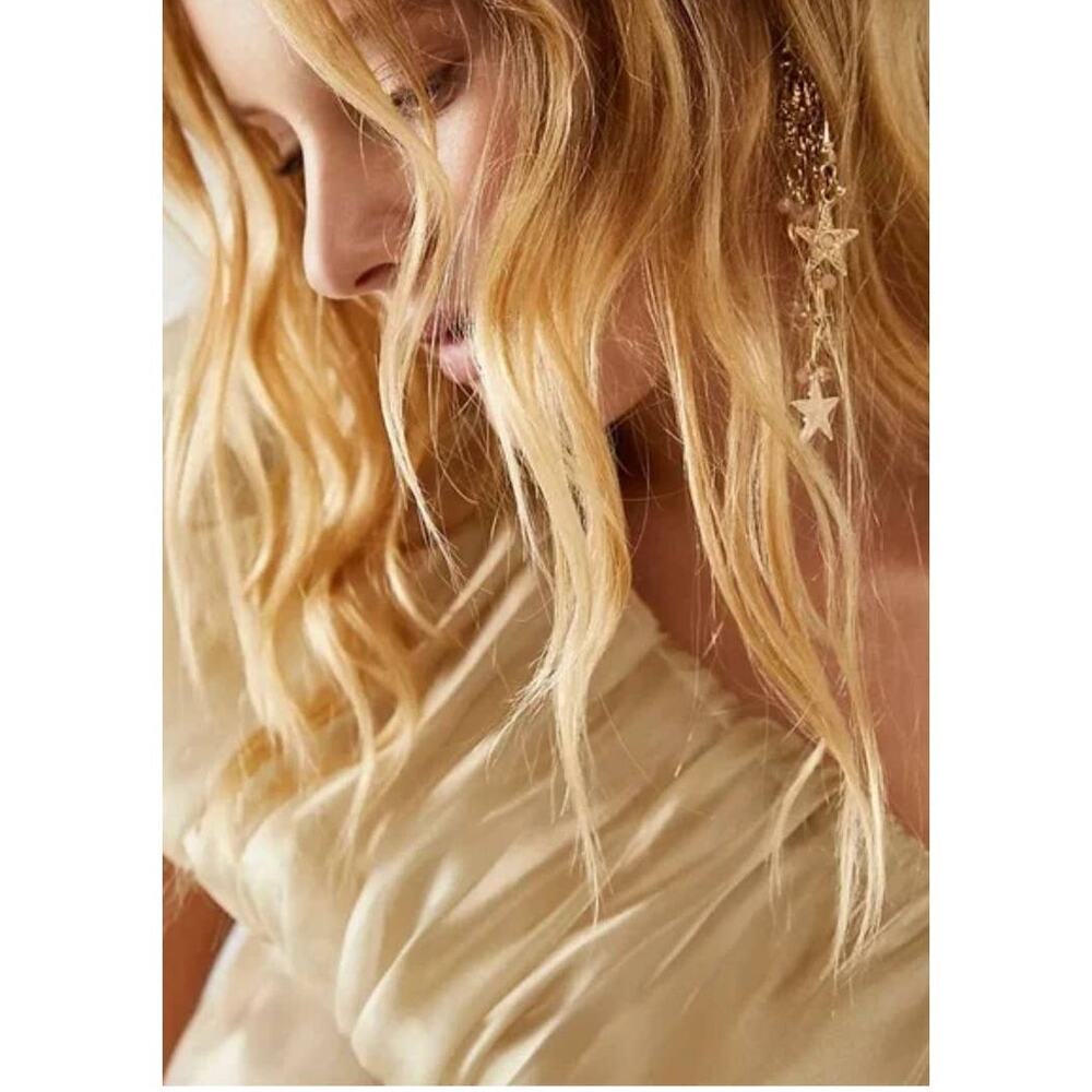 New Free People Rosetta Top $78 X-SMALL Gold SHEER One-Shoulder Shimmery - Picture 2 of 5